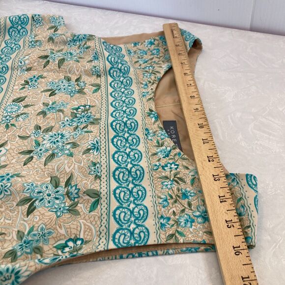 Midi Sleeveless Sheath Dress Floral Blue/Tan Women 18 Slit Career Koret Vintage - Picture 7 of 16